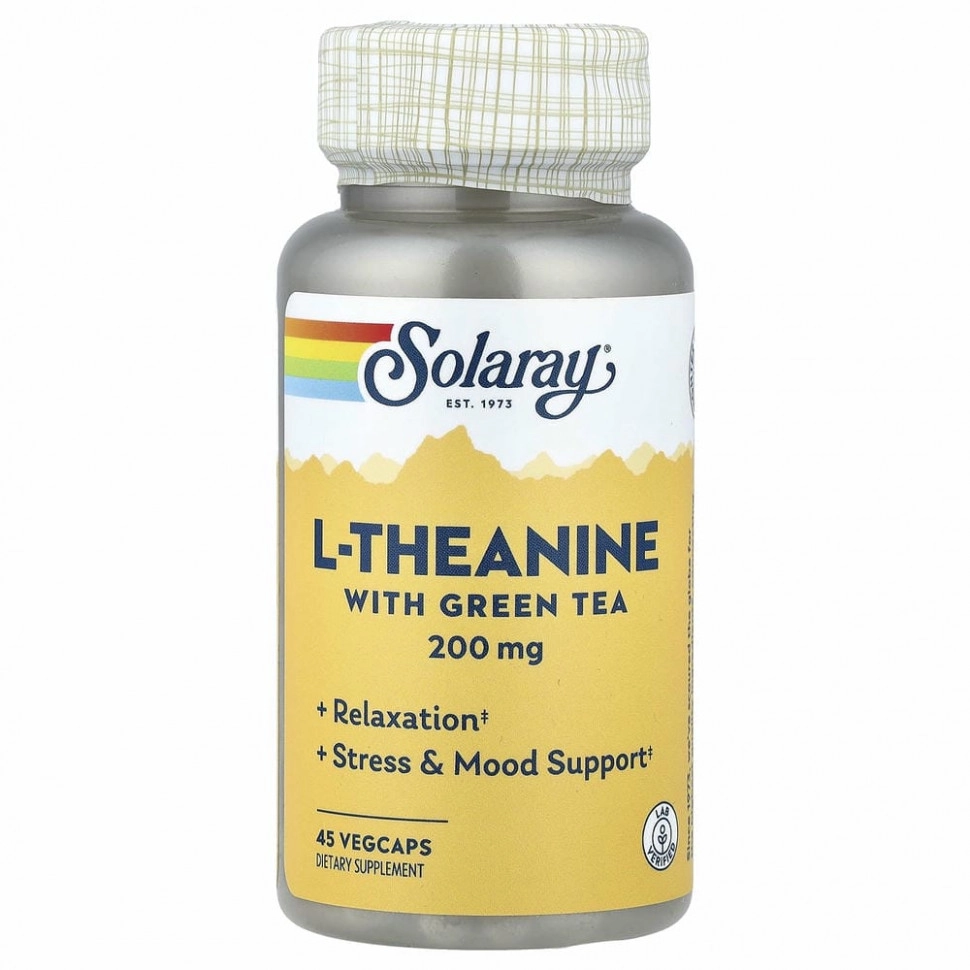 Solaray L-Theanine with Green Tea 200 mg, 45 vegetarian kapsula (04992) sotib olish