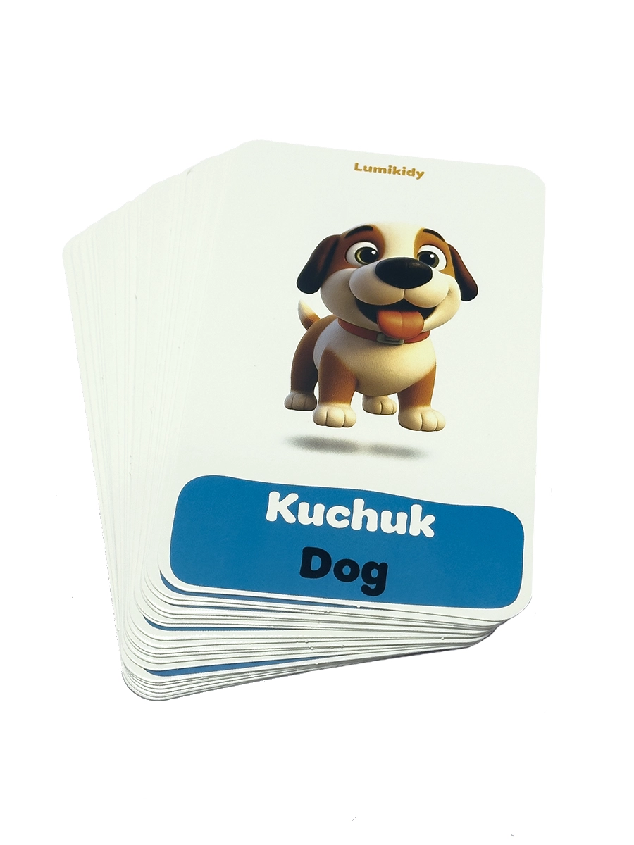 Bolalar rivojlanishi uchun kartochkalar: Uy hayvonlar- Domestic animals (ingliz tilida) bo'lib to'lash