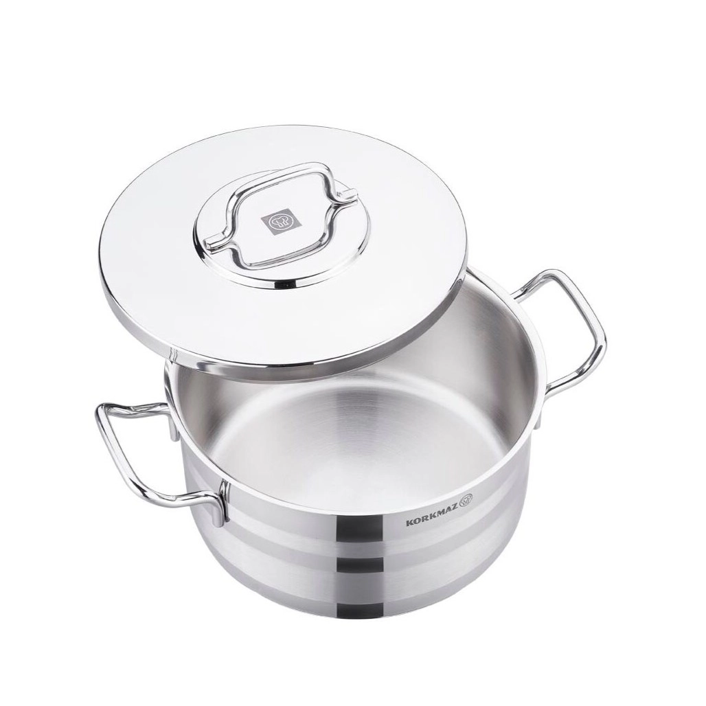 Korkmaz Astra2 20 sm 3.3 l zanglamaydigan po‘lat, ko‘p qatlamli kapsulali taglik, kostryulkasi (A2023) , Silver O'zbekistonda
