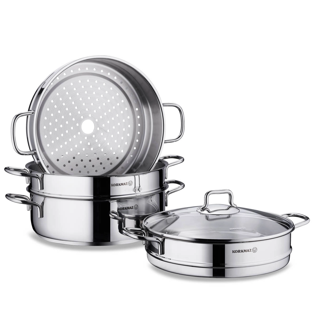 Korkmaz Perla Mantı Set 28 sm, zanglamaydigan po‘latdan, ko‘p qatlamli kapsula taglik, mantiqasqoni (A1524) , Silver O'zbekistonda