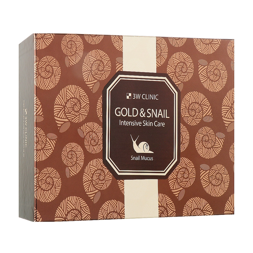 Oltin va salyangoz mutsini bilan qarishga qarshi yuz parvarishi to‘plami 3W Clinic Gold And Snail Intensive Care Set arzon