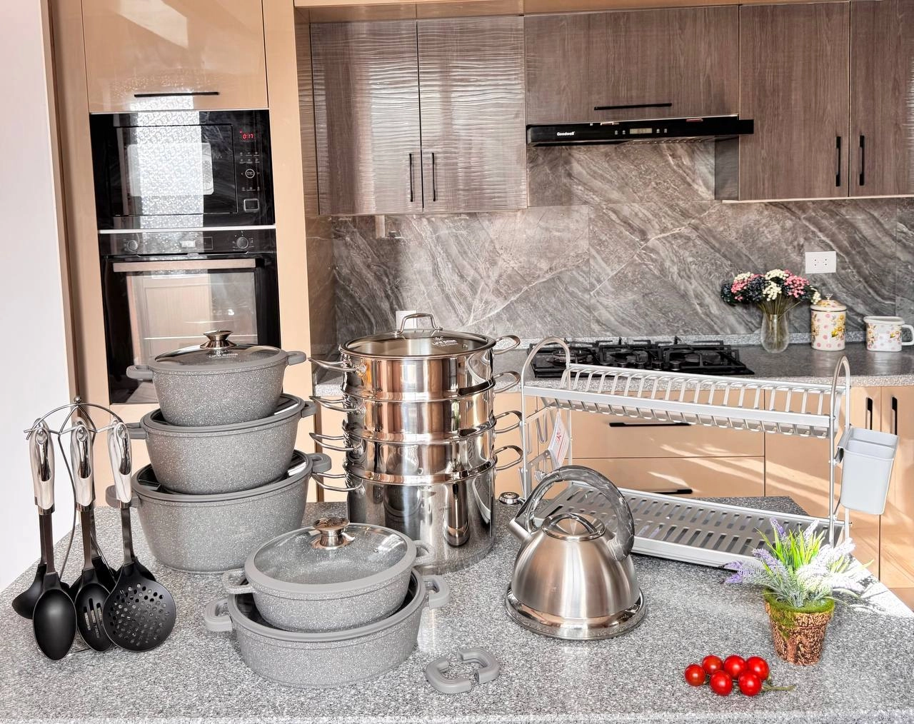 Life Smile Granit qozonlar va oshxona anjomlari to'plami, LIFEP7 Grey sotib olish