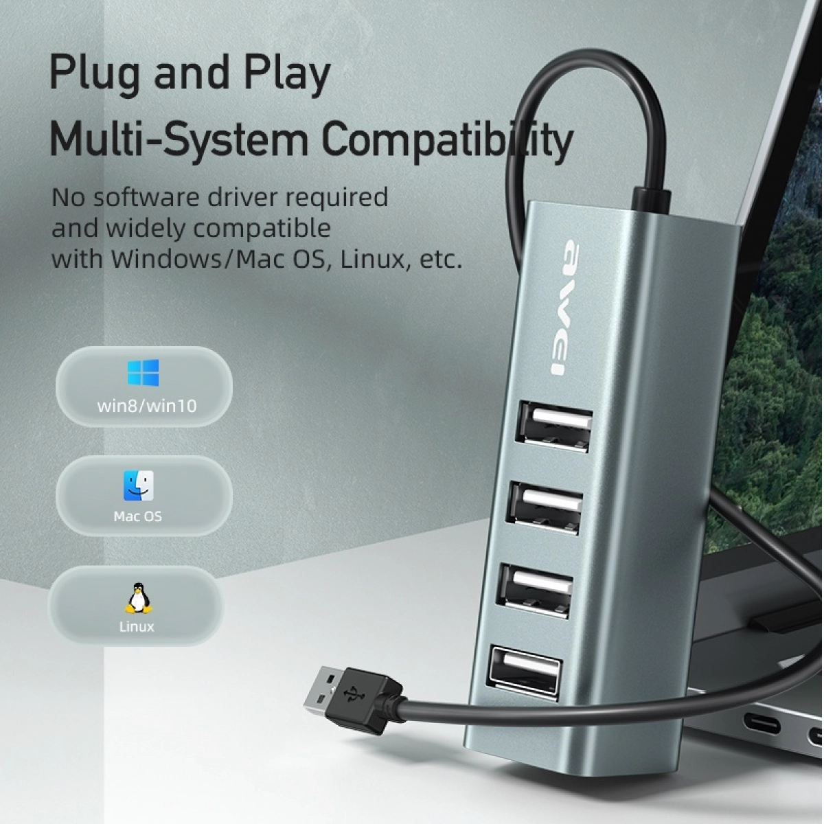 USB-концентратор Хаб USB Hub AWEI CL-122 4-In-1 Smart  USB-A - фото №1 USB-концентратор Хаб USB Hub AWEI CL-122 4-In-1 Smart  USB-A купить
