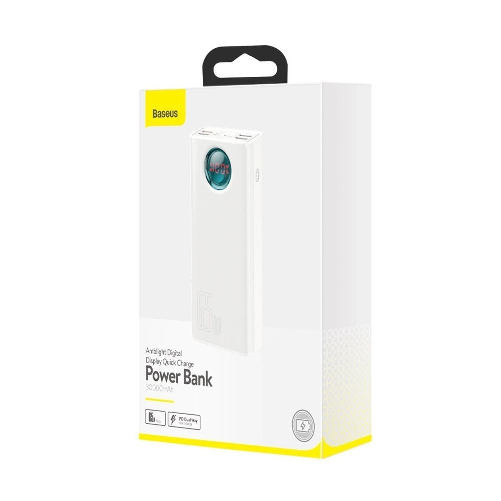 Baseus Power Bank Amblight Quick Charge 65W 30000mAh oq tashqi akkumulyatori narxi