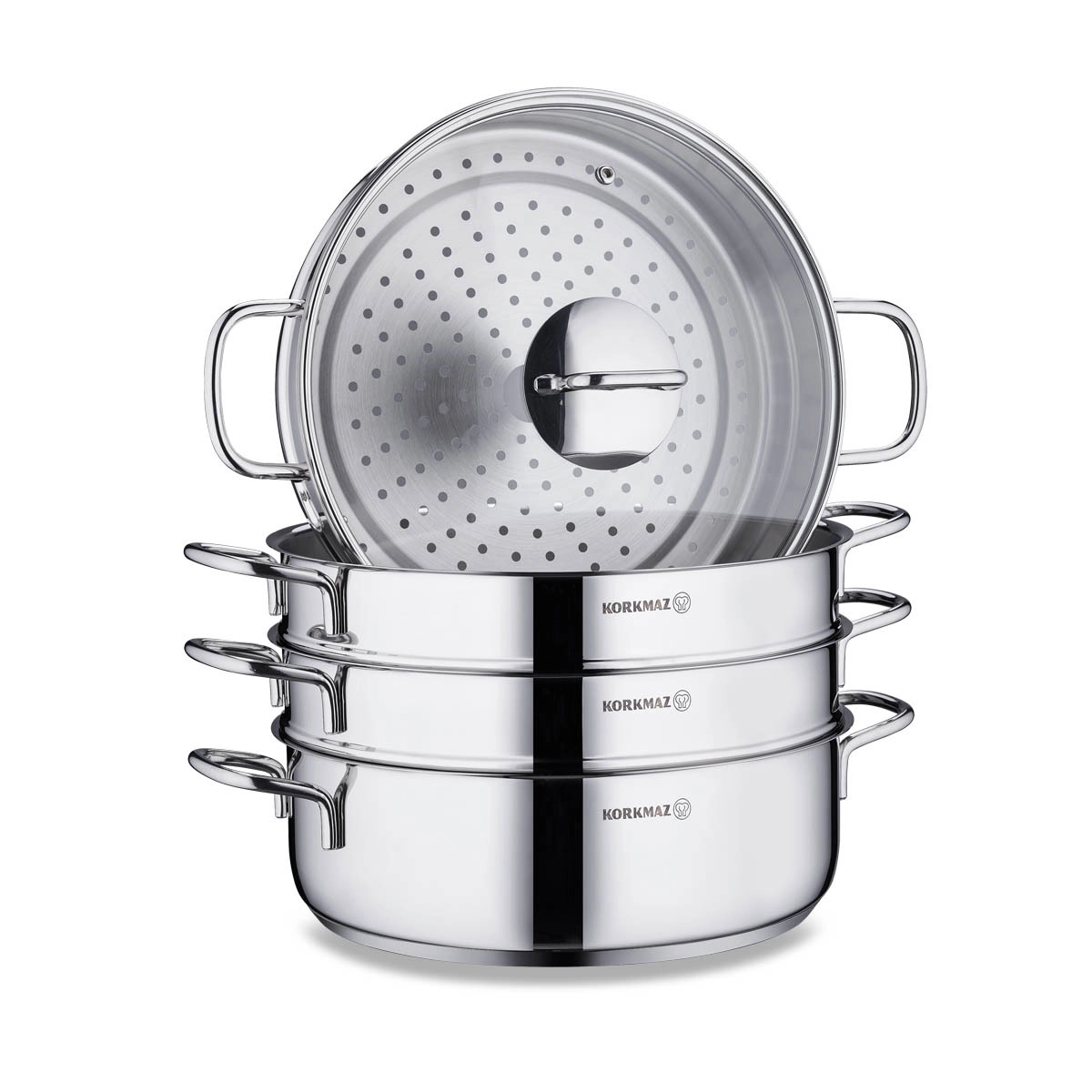 Korkmaz Perla Mantı Set 28 sm, zanglamaydigan po‘latdan, ko‘p qatlamli kapsula taglik, mantiqasqoni (A1524) , Silver arzon