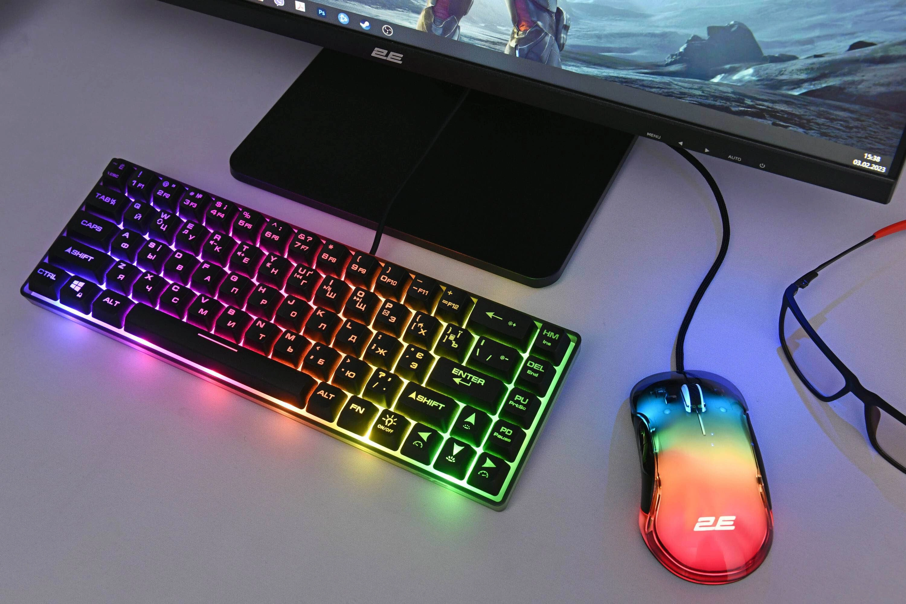Клавиатура и мышь 2E GAMING KG345 RGB 68key USB Transparent + MG345 RGB USB Transparent цена