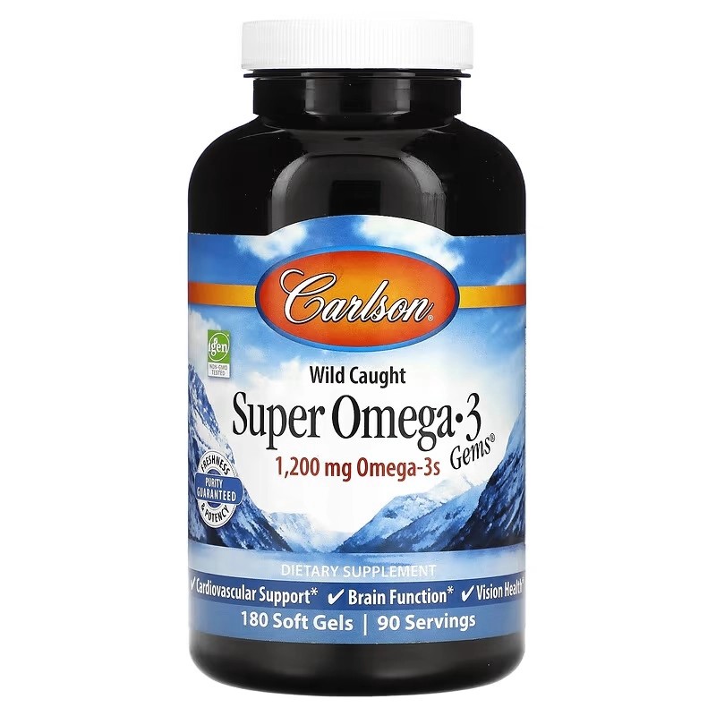 Carlson, Super Omega-3 Gems, yuqori samarali omega-3 yog' kislotalari yovvoyi baliqdan, 1200 mg, 180 kapsula (har bir kapsulada 600 mg) sotib olish