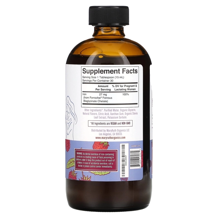 MaryRuth's Vegan Liquid Iron, prenatal va postnatal, mevali, 450 ml (47137) arzon