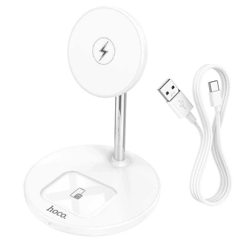 Hoco S23 2-in-1, Magnetic charging bracket, 15W, White magnitli simsiz zaryadlovchisi sotib olish