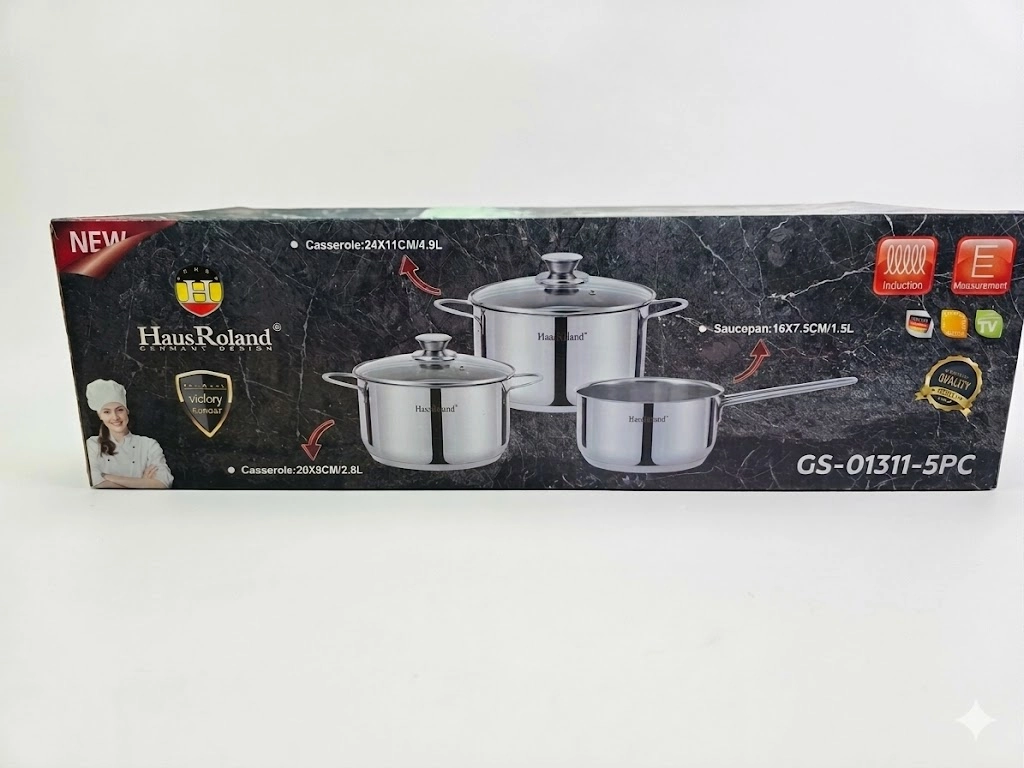 HausRoland GS-01311-5PC kastryulkalar to‘plami  zanglamas po‘lat, induksiya, 5 ta buyum sotib olish