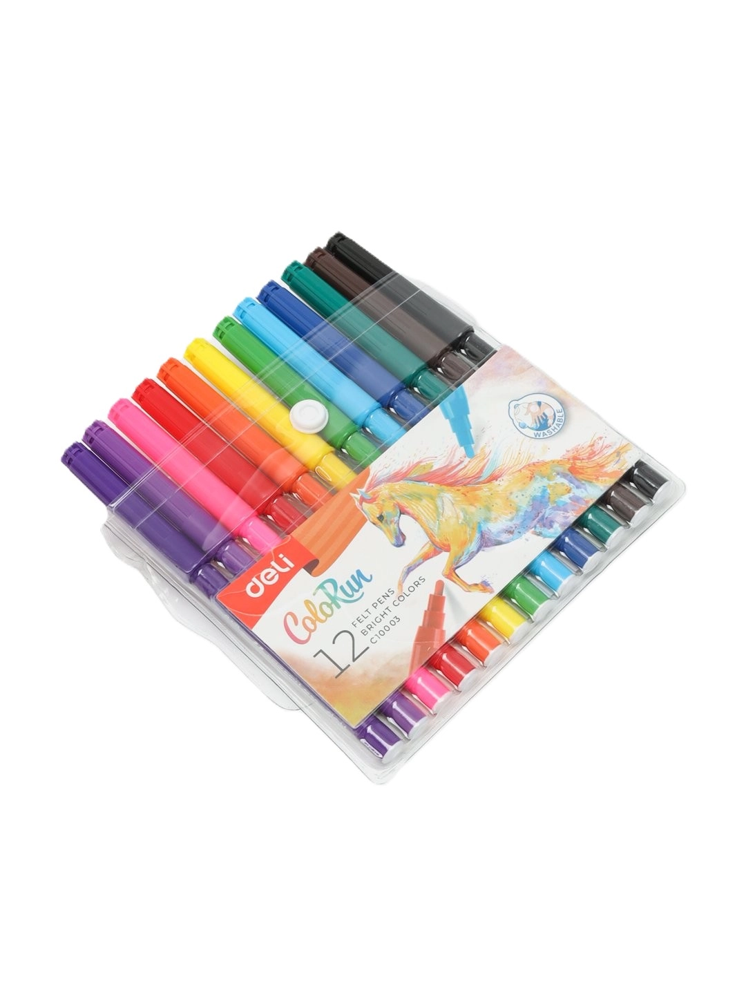 Deli EC10003 flomasteri 12 rang yuvuvchi+yorqin ranglar arzon