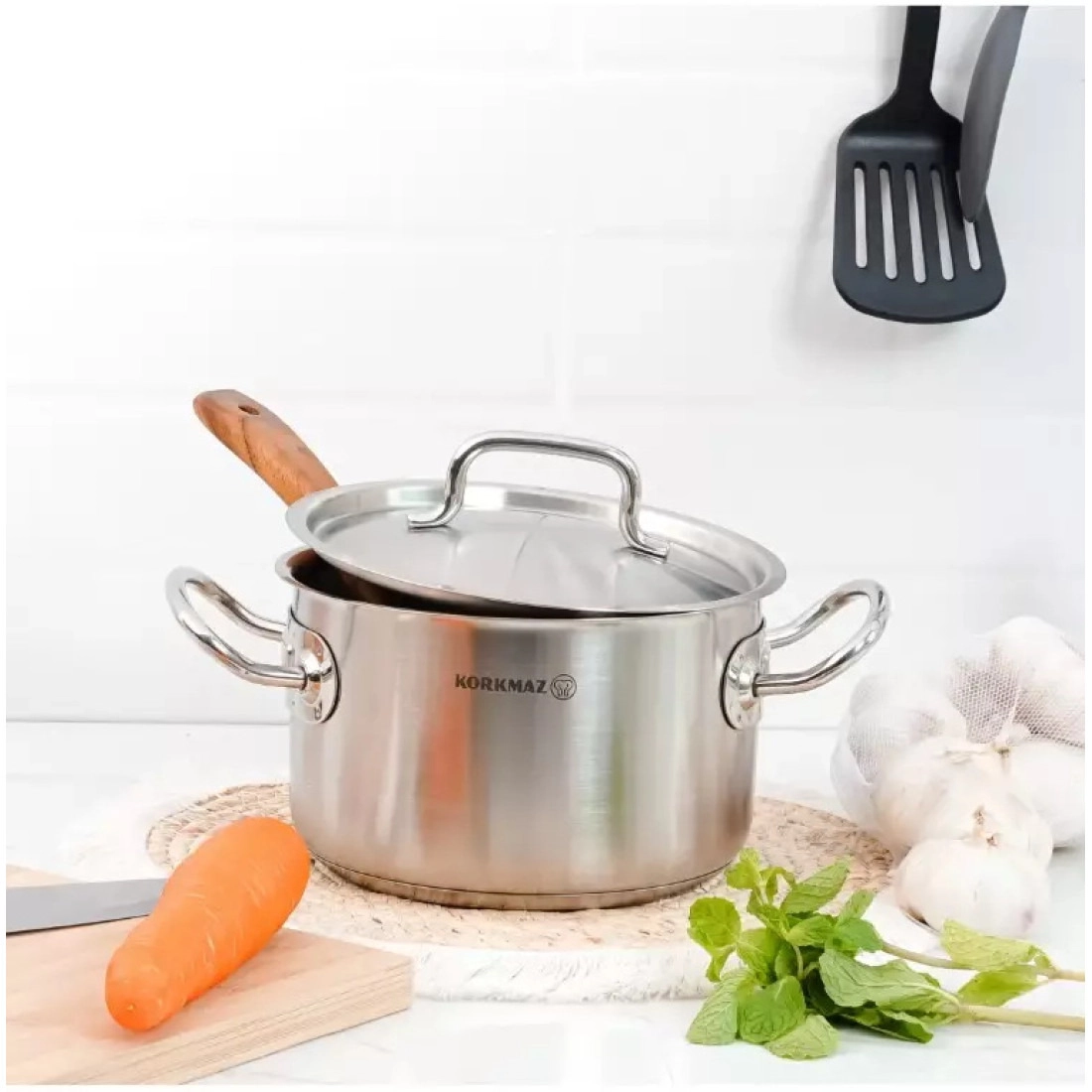 Korkmaz Proline Gastro 16 sm 2.0 l zanglamaydigan po‘lat, ko‘p qatlamli kapsulali taglik, kostryulkasi (A2720) , Silver narxi