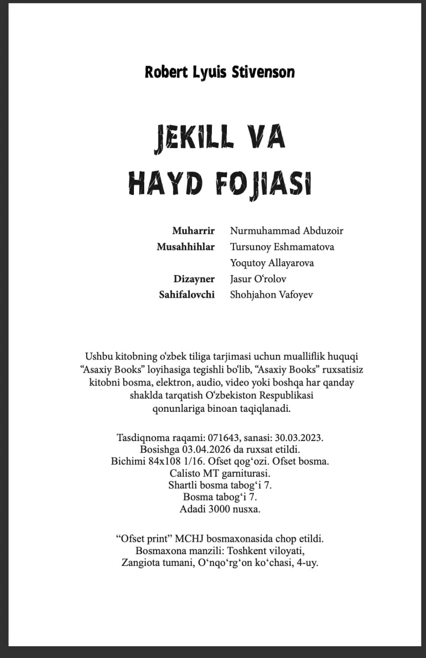 Robert Lyuis Stivenson: Jekill va Hayd fojiasi bo'lib to'lash