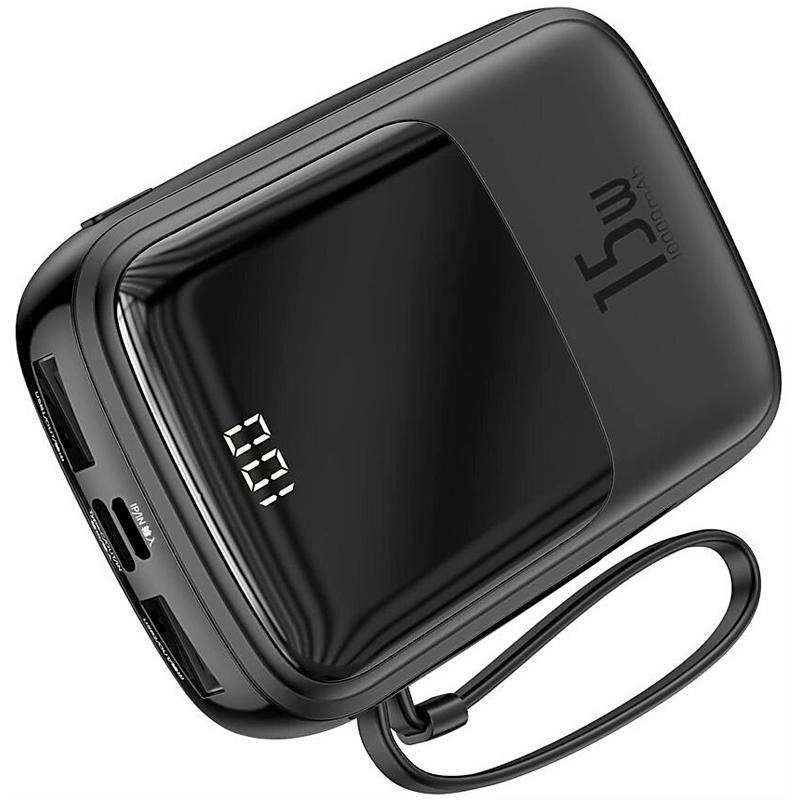 Baseus Qpow Digital Display 10000 mah Type-C kabelli 15W (Black) tashqi akkumulyatori O'zbekistonda