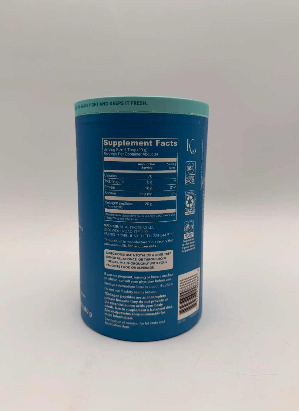 Vital Proteins Collagen Peptides, ta’msiz kollagen peptidlari O'zbekistonda