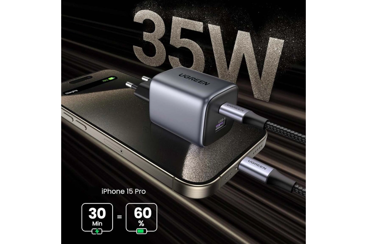 UGREEN Nexode 2-port GaN Fast Charger USB-C 35W zaryadlash qurilmasi arzon