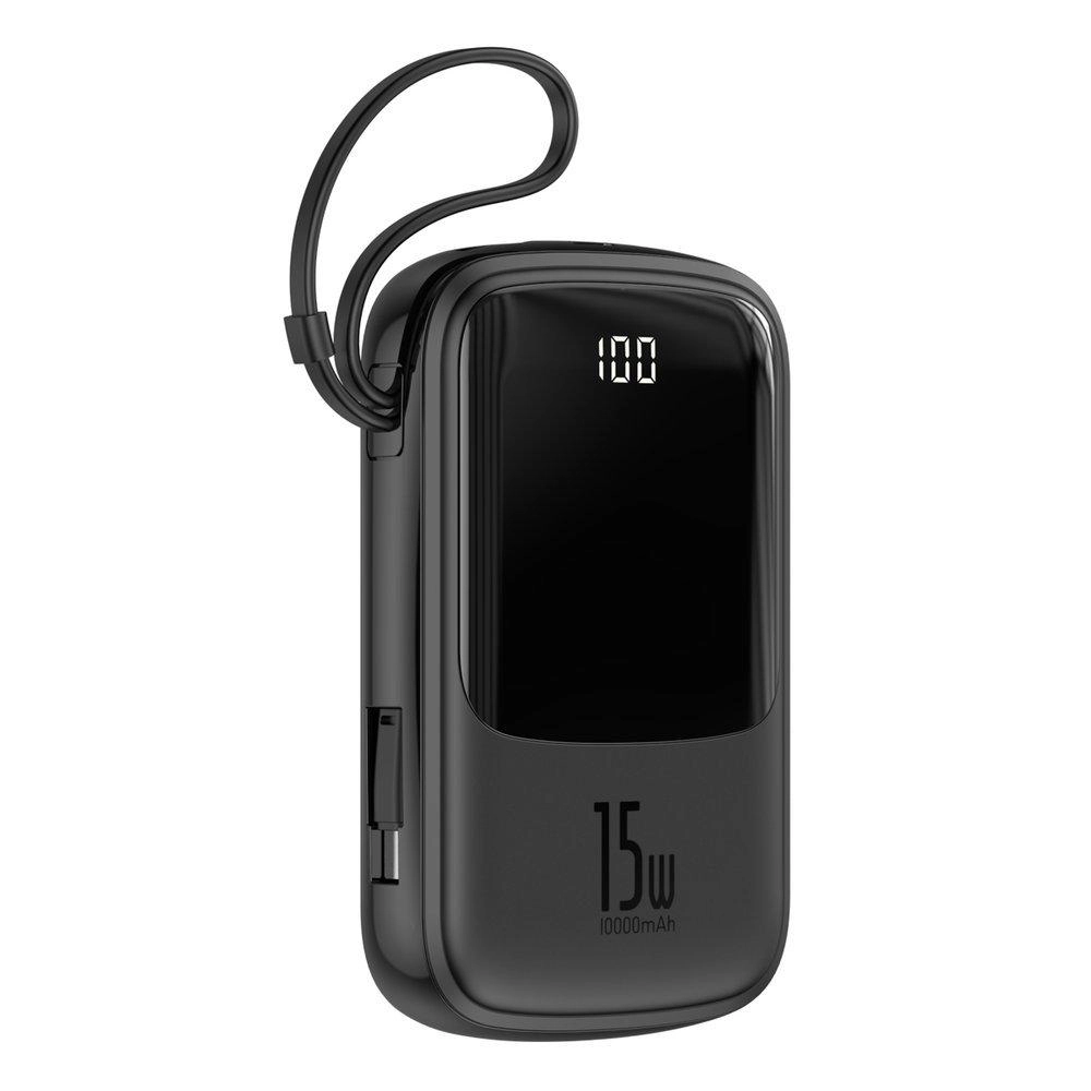 Baseus Qpow Digital Display 10000 mah Type-C kabelli 15W (Black) tashqi akkumulyatori arzon