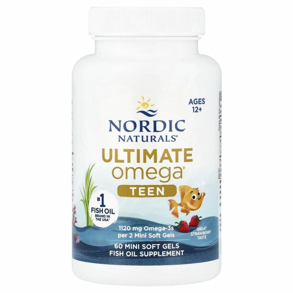 Nordic Naturals Ultimate Omega 2X Teen Omega-3 o'smirlar uchun, 60 kapsula, qulupnay (06110) O'zbekistonda