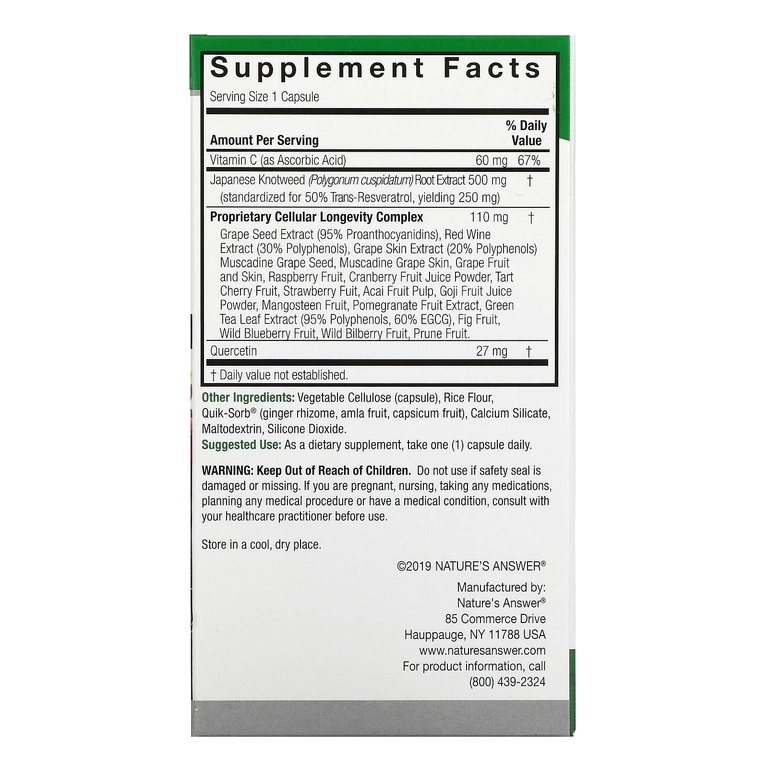 Nature's Answer, resveratrol, 637 mg, 60 ta vegetarian kapsula (26179) arzon