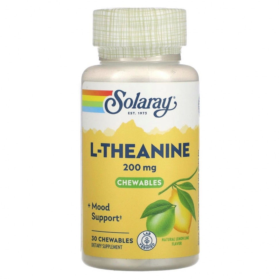 Solaray L-Theanine Natural Lemon-Lime 200 mg, 30 жевательных таблеток (97512) купить