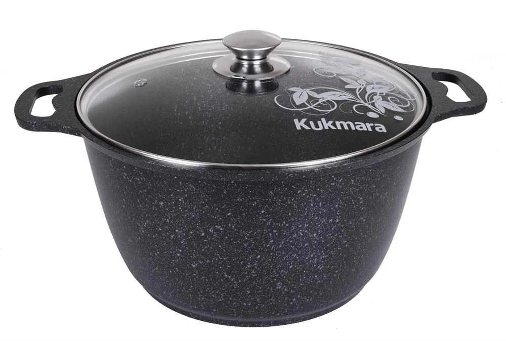 Kukmara Kuydirmas qoplamali, shisha qopqoqli 6l kastryul qora marmar (кмт62-1а) sotib olish