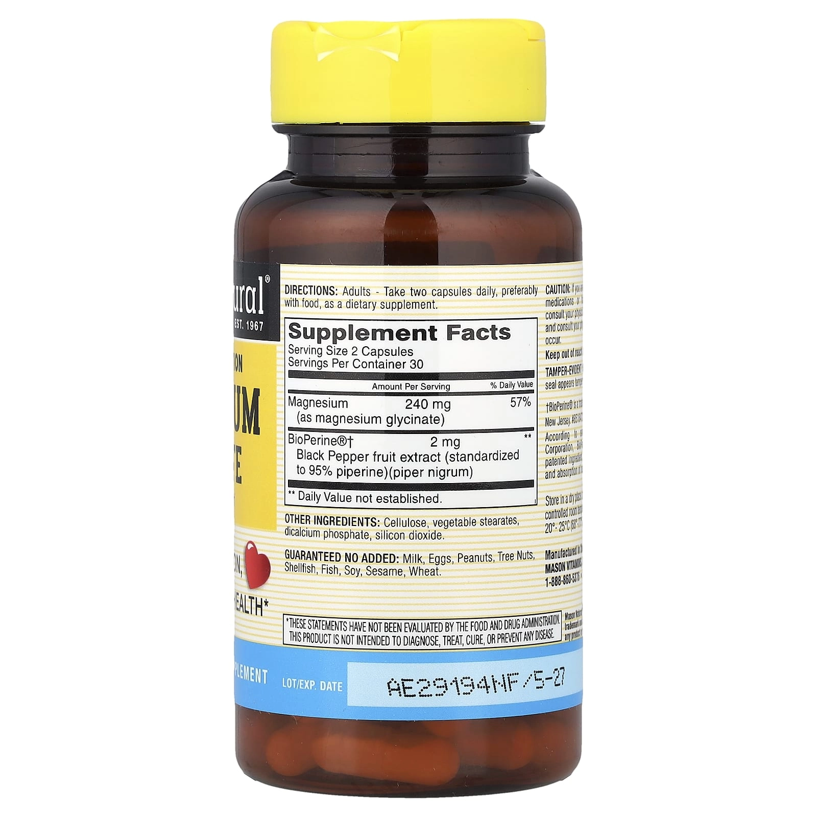 Mason Natural, Magnesium Glycinate BioPerine®, 60 kapsula (18715) arzon