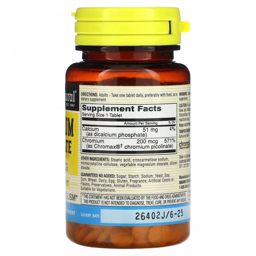 Mason Natural, Picolinat xrom 200 mkg 100 tabletka (12241) arzon