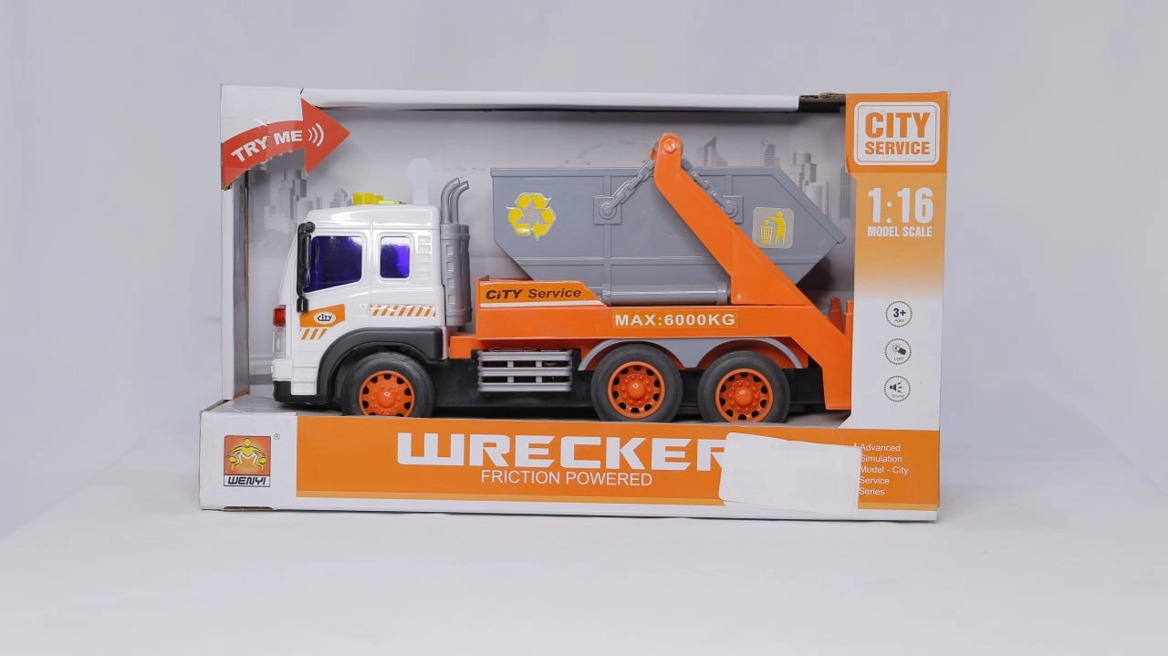 Wrecker apelsinrang chiqindi o'yinchoq mashinasi arzon