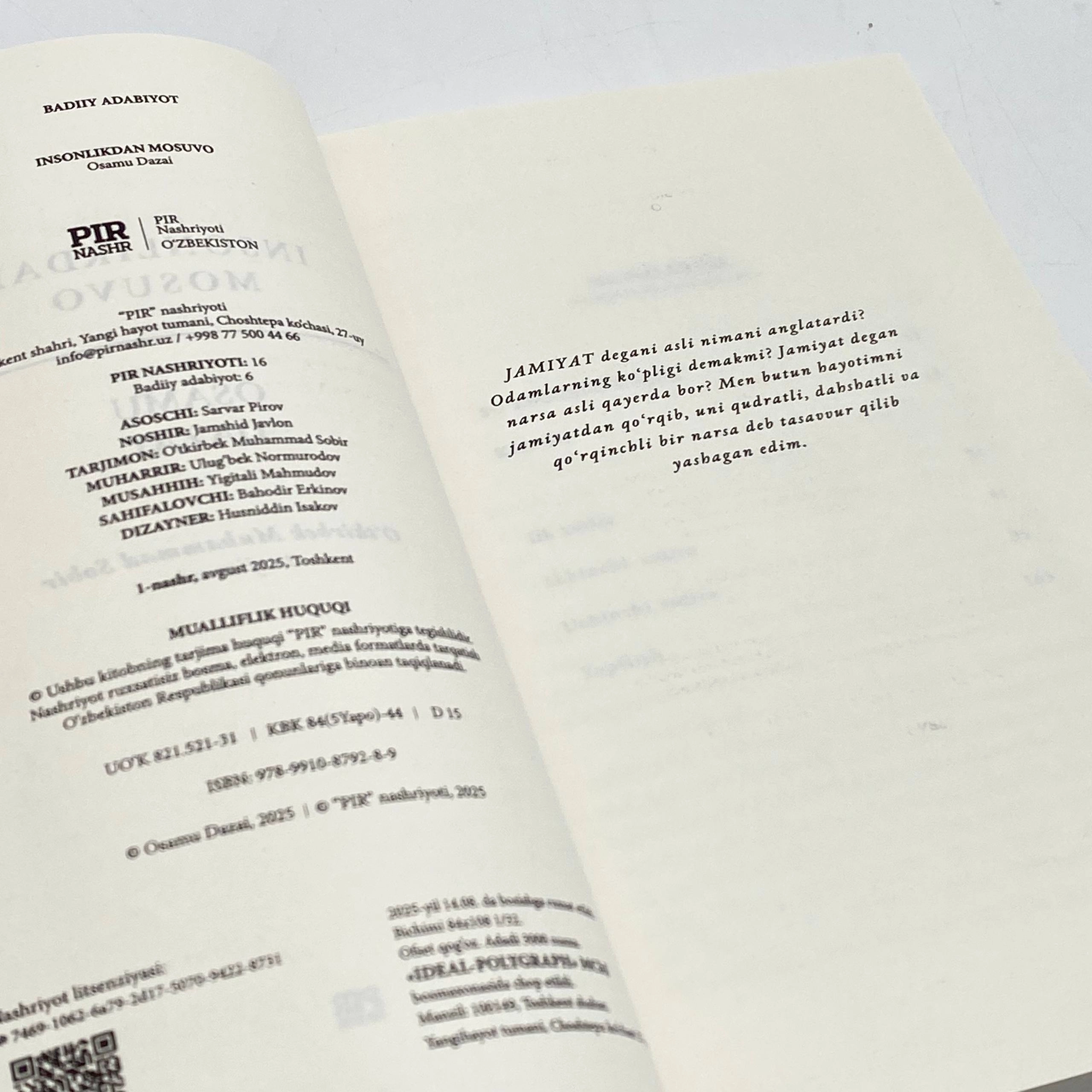 Osamu Dazai: Insonlikdan mosuvo O'zbekistonda