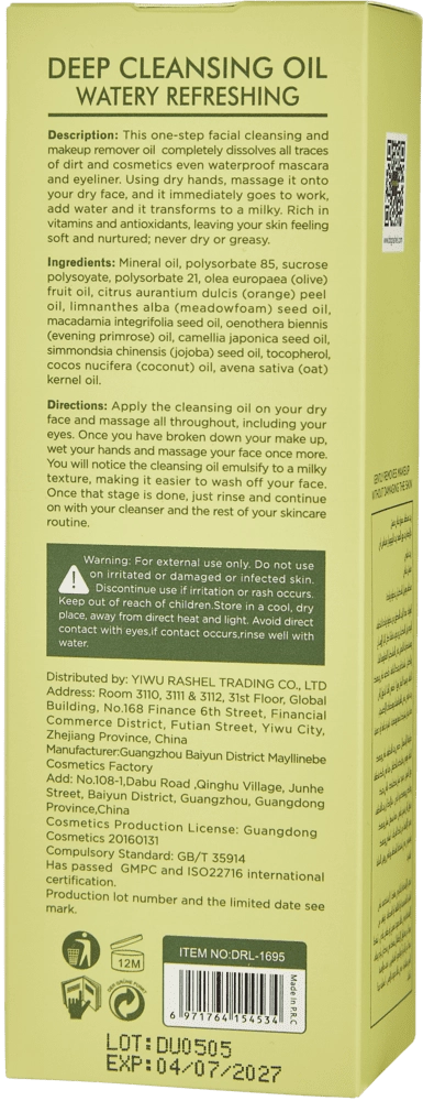 WATERY REFRESHING DEEP CLEANSING OIL 135ML yuzni tozalash uchun gidrofil moyi O'zbekistonda