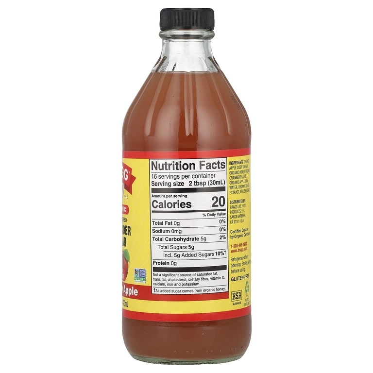 Bragg, organik olma sirkasi “ona”si bilan, klyukva va olma, 473 ml (16 suyuq unsiya) (01716) arzon