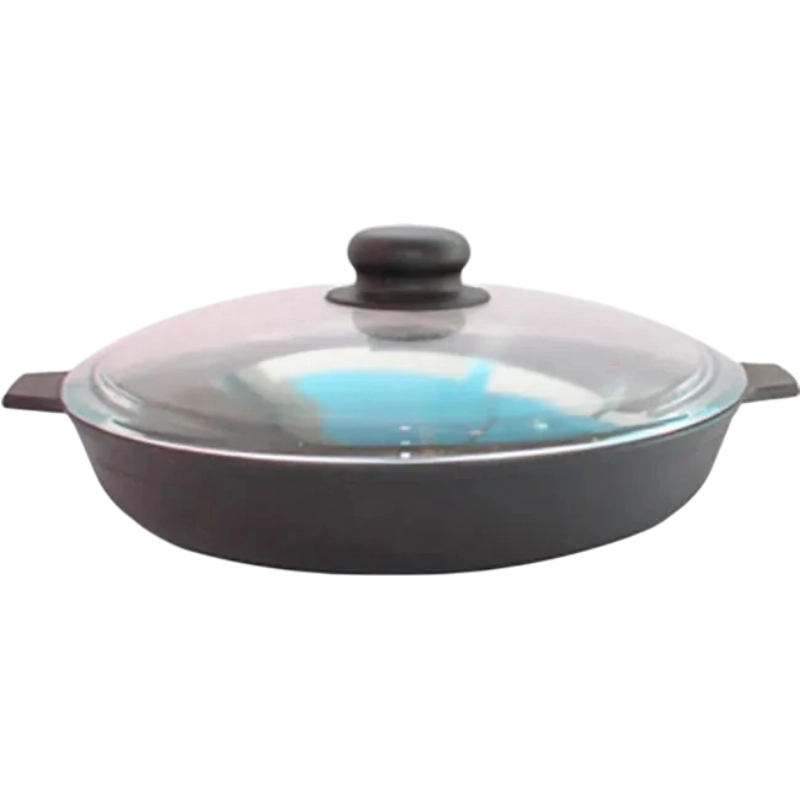 Kama idishlari ishlab chiqargan u4042 rusumli cho‘yan tova, o‘lchami 240x40, ikki dastali, shisha qopqoq bilan sotib olish