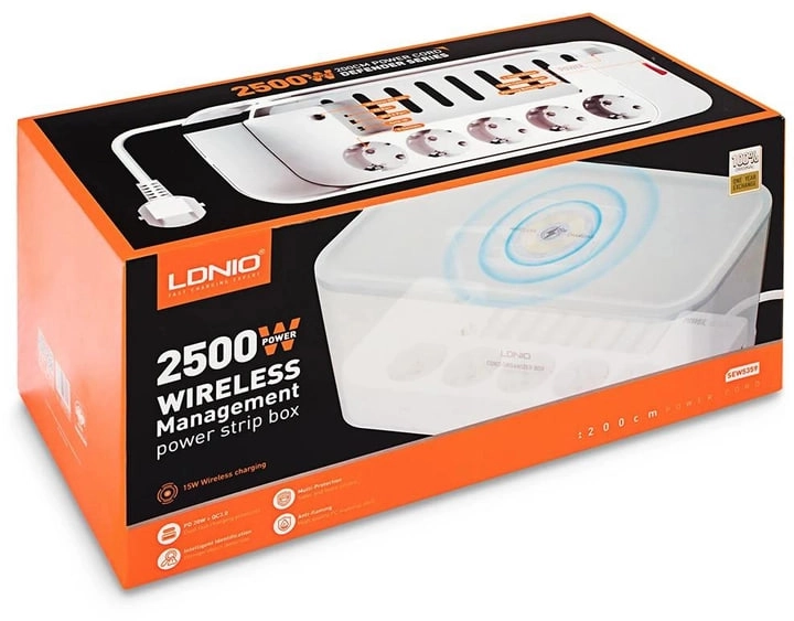 Сетевой фильтр-удлинитель LDNIO SEW5359 2500 Вт 5 розеток 2 USB / 1 TYPE-C Wireless 2 м белый в Узбекистане