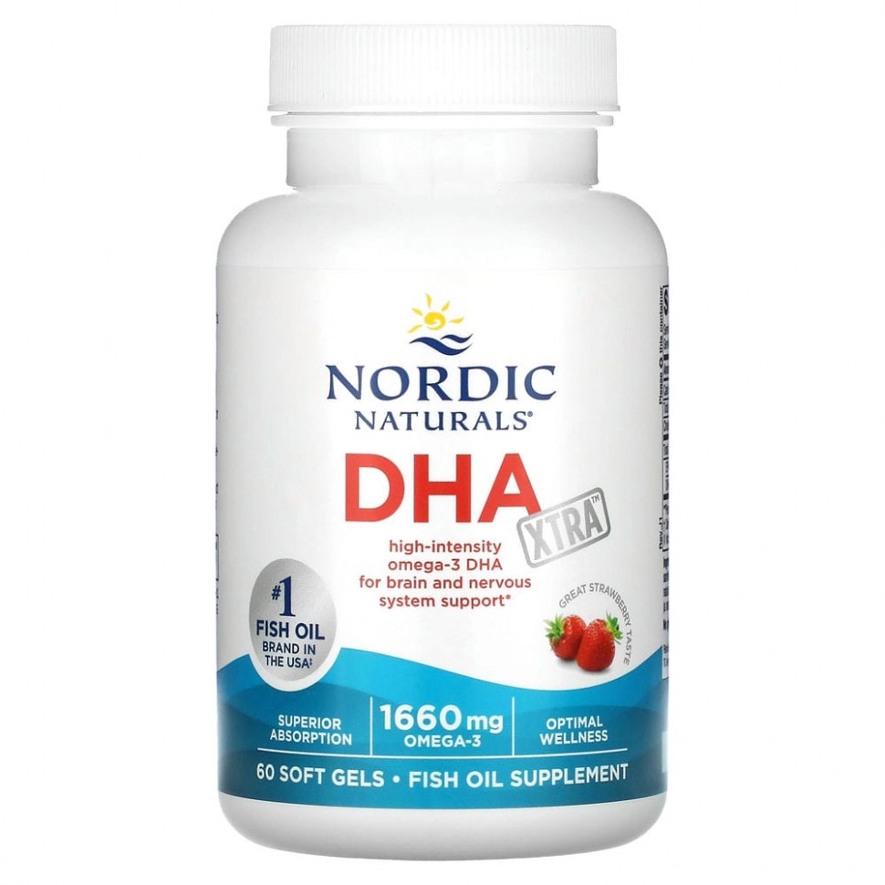 Nordic Naturals DHA Xtra DHA bilan yumshoq gel kapsulalar, qulupnay ta’mi, 60 dona, 830 mg (01745) O'zbekistonda