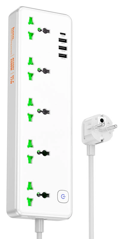 Hoco AC13A 5 sockets EU White uzaytirgichi onlayn
