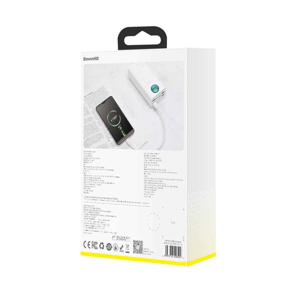 Baseus Power Bank Amblight Quick Charge 65W 30000mAh oq tashqi akkumulyatori yetkazib berish