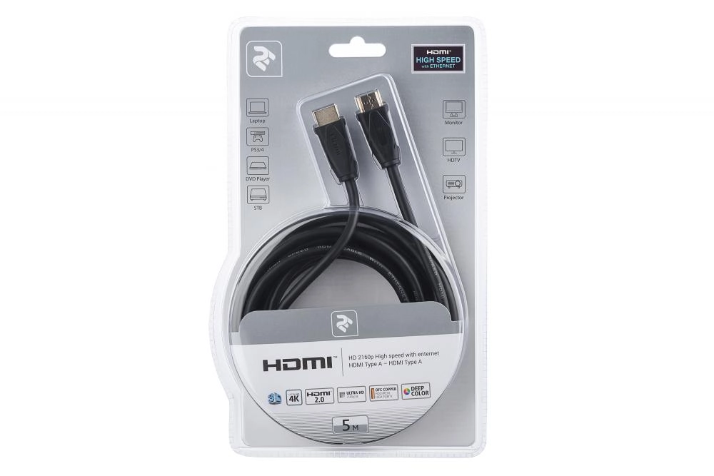 Кабель 2Е HDMI TO HDMI, (AM/AM), 5 М 2EW-1002-5M рассрочка