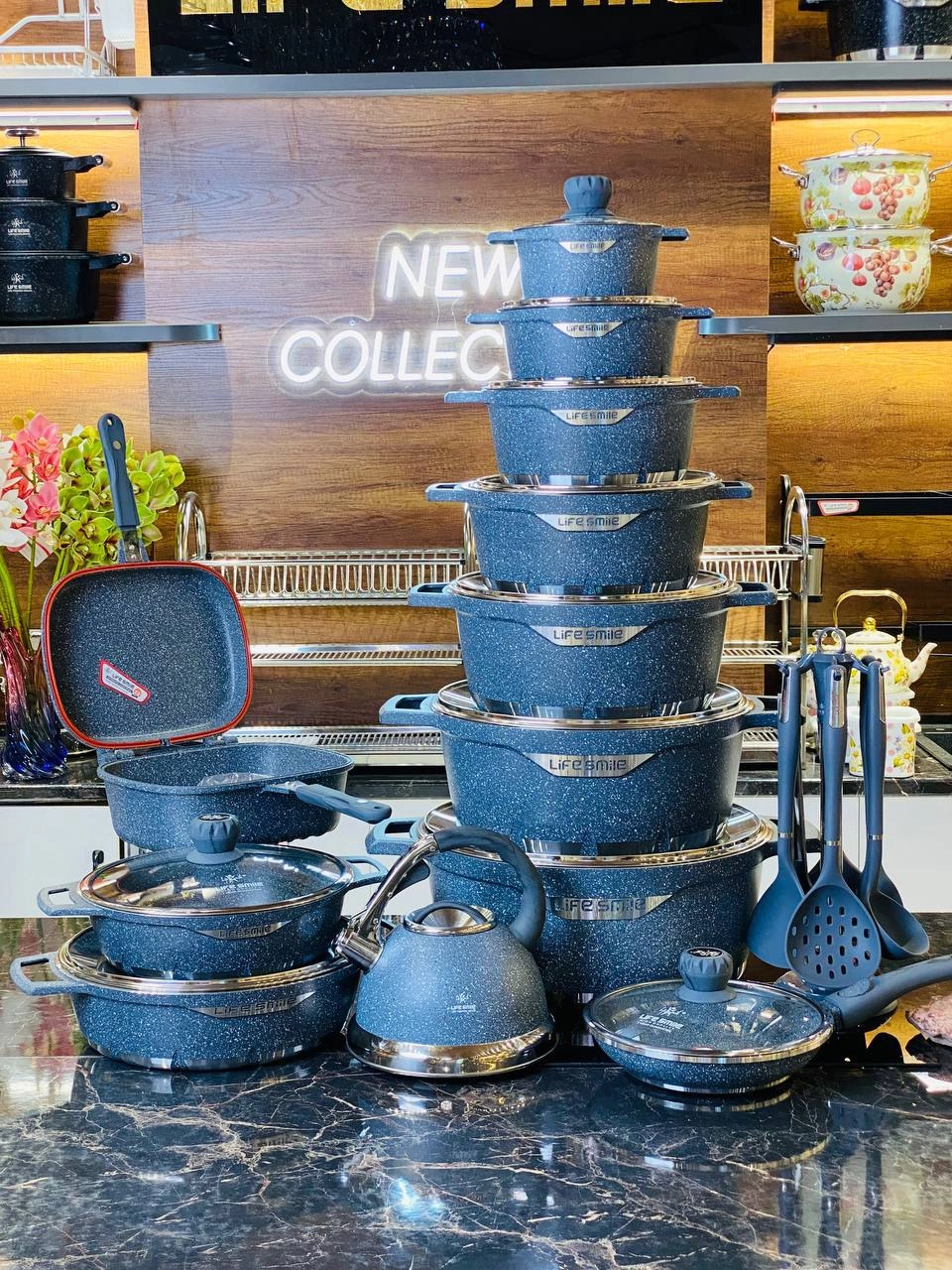 Life Smile Granit qozonlar va oshxona anjomlari to'plami,  FLHM-11-BLUE sotib olish