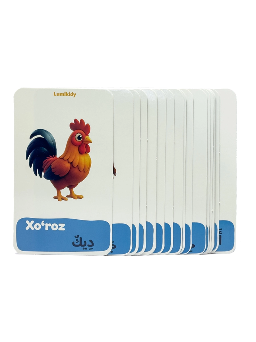 Bolalar rivojlanishi uchun kartochkalar: Uy hayvonlar - الحيوانات الأليفة (arab tilida) narxi