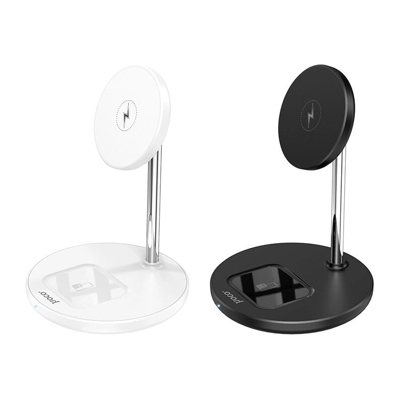 Hoco S23 2-in-1, Magnetic charging bracket, 15W, White magnitli simsiz zaryadlovchisi O'zbekistonda