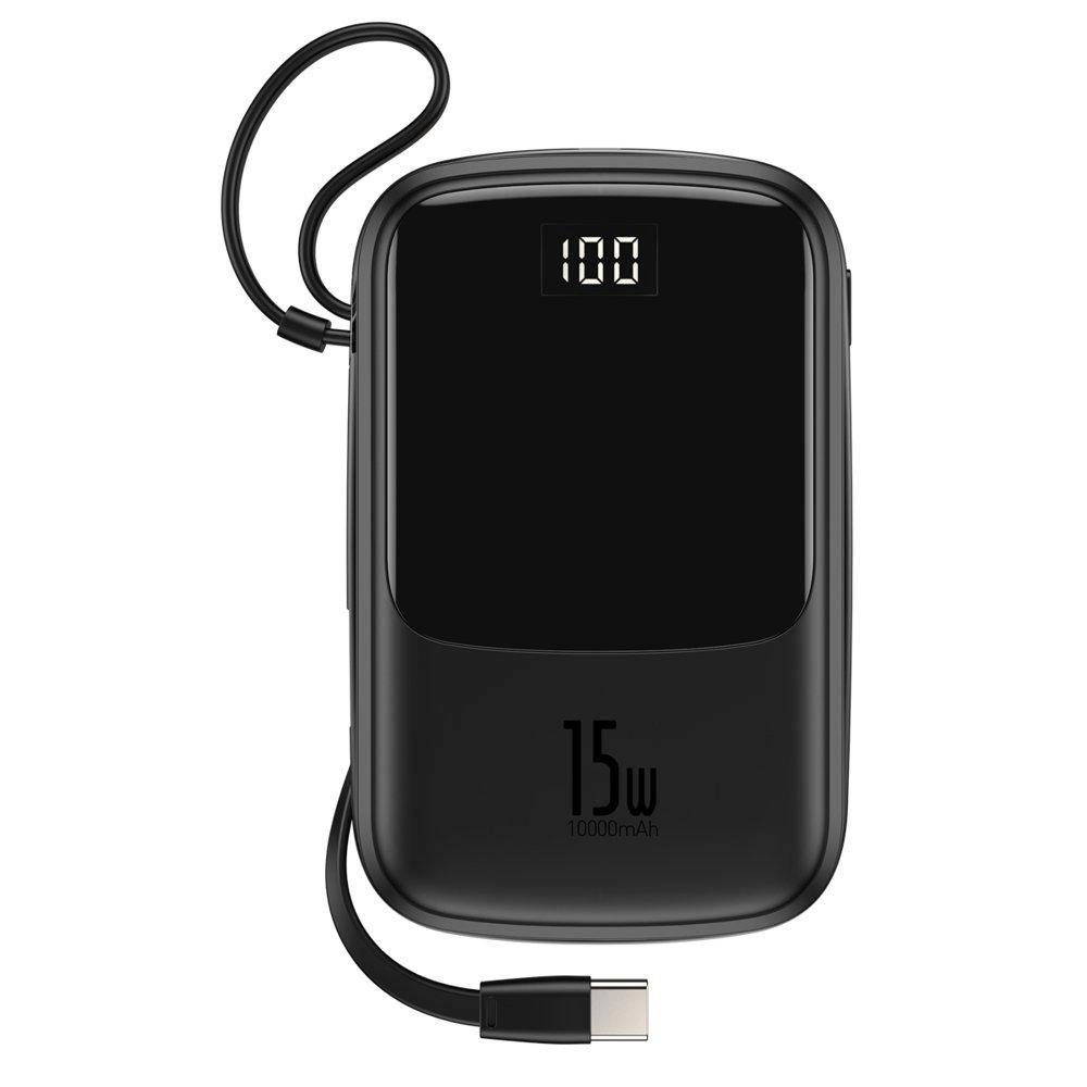 Baseus Qpow Digital Display 10000 mah Type-C kabelli 15W (Black) tashqi akkumulyatori sotib olish