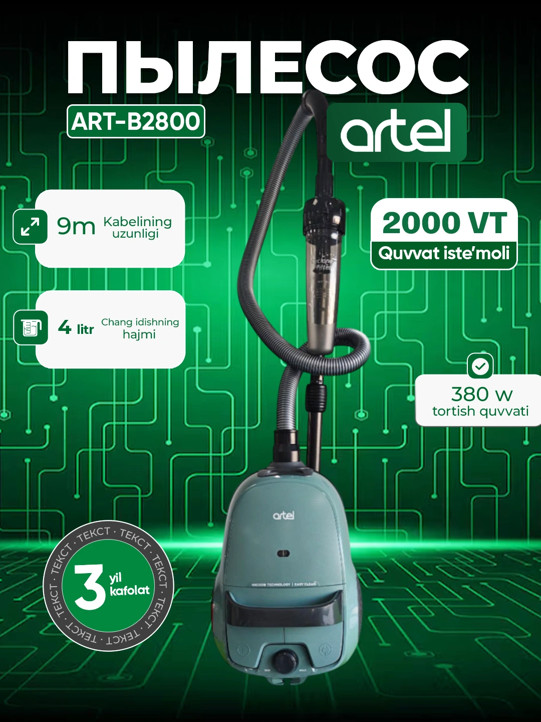 Artel B2800 Yashil changyutgichi O'zbekistonda