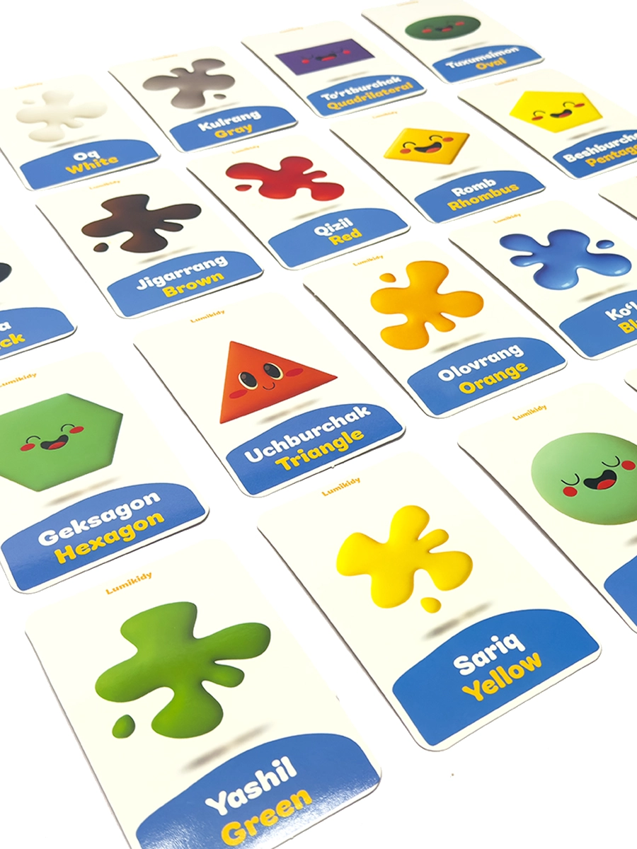 Bolalar rivojlanishi uchun kartochkalar: Ranglar va shakllar- Colors & Shapes (ingliz tilida) bo'lib to'lash