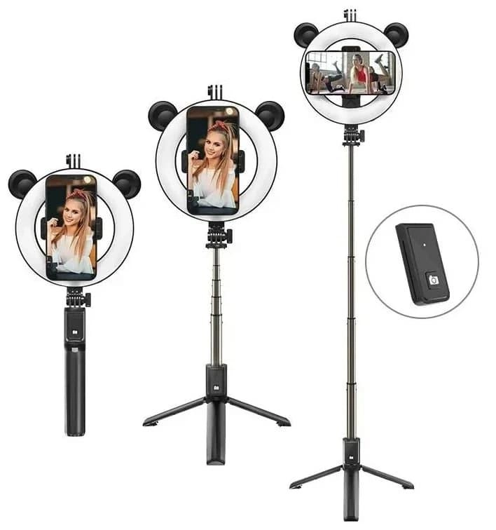 BOROFONE BY6 Bluetooth (selfi uchun monopod+ tritop+chiroq) qora monopod tutqichi bo'lib to'lash