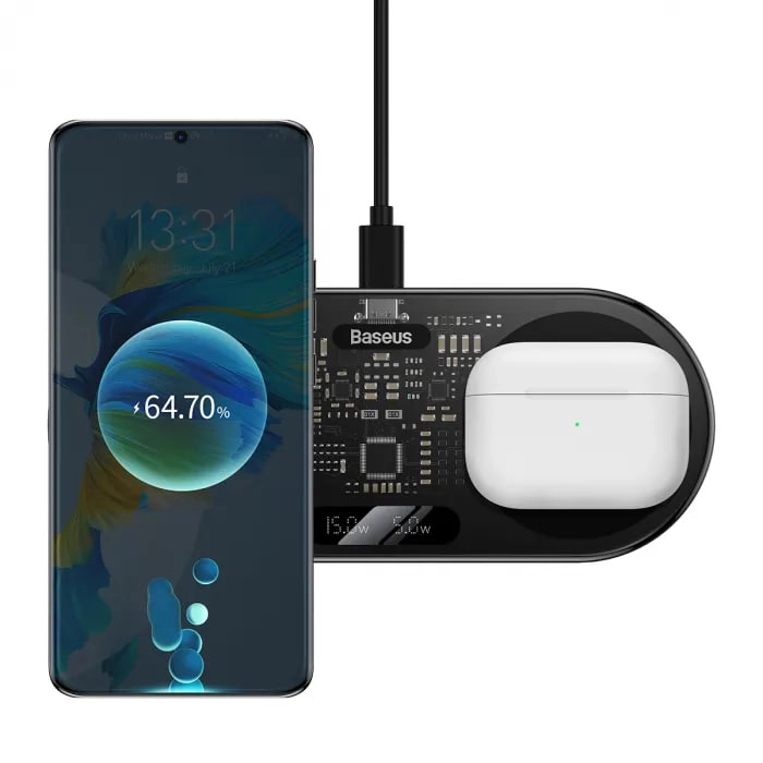 Baseus Digital LED Display 2in1 Wireless Charger 20W simsiz zaryadlovchisi arzon