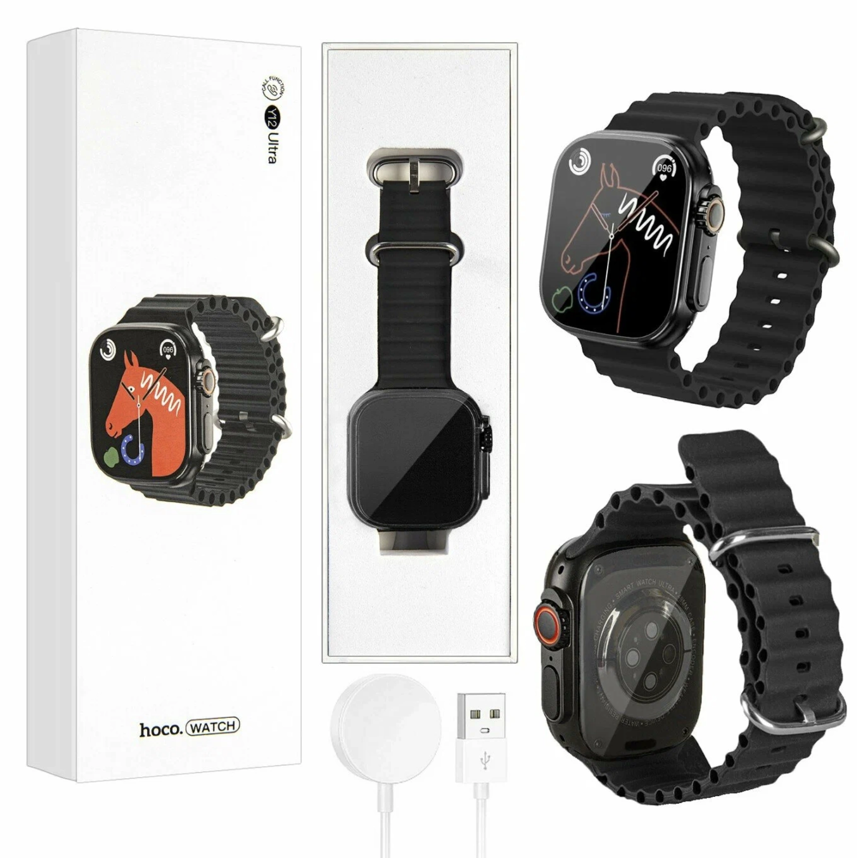 Hoco Watch DY12 Ultra qora smart soati, AMOLED! bo'lib to'lash