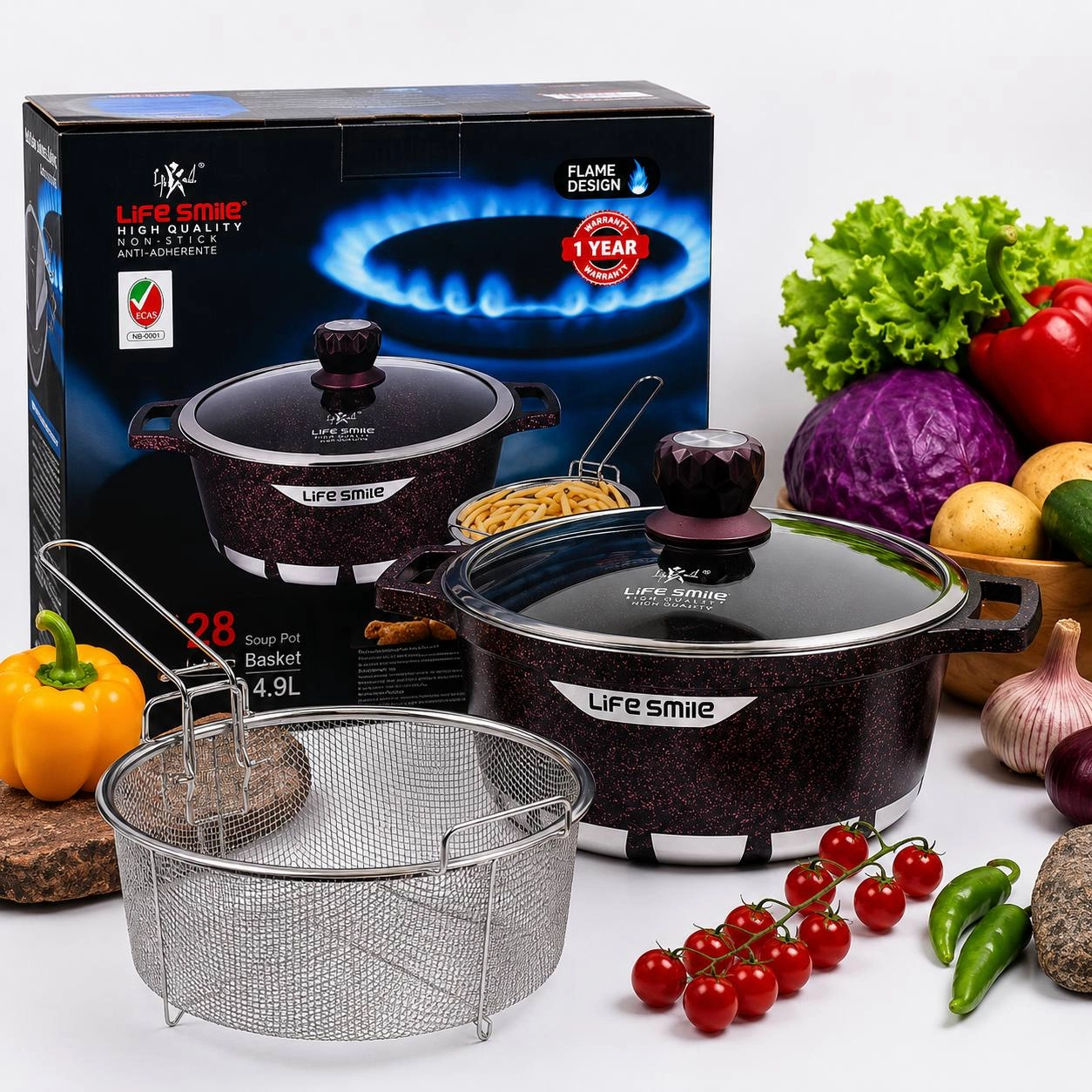 Granit qoplamali qozon Life Smile FLCM + basket 28 sm, 6,9 l sotib olish