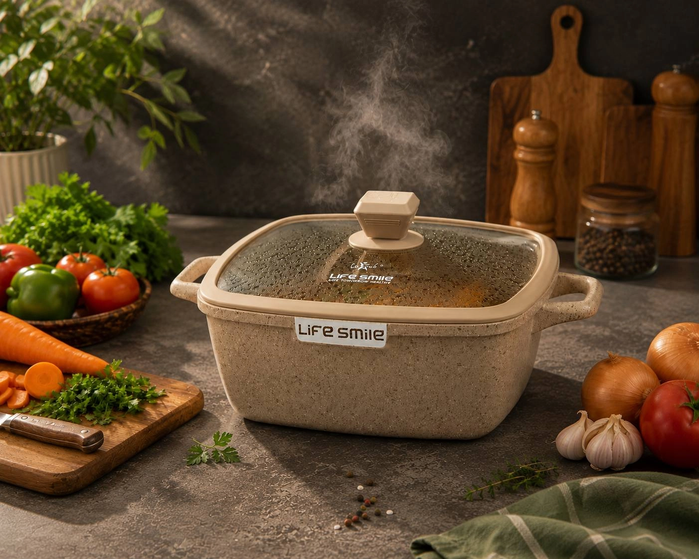 Life Smile FLHM казан 24см 4.5л, Beige. в Узбекистане
