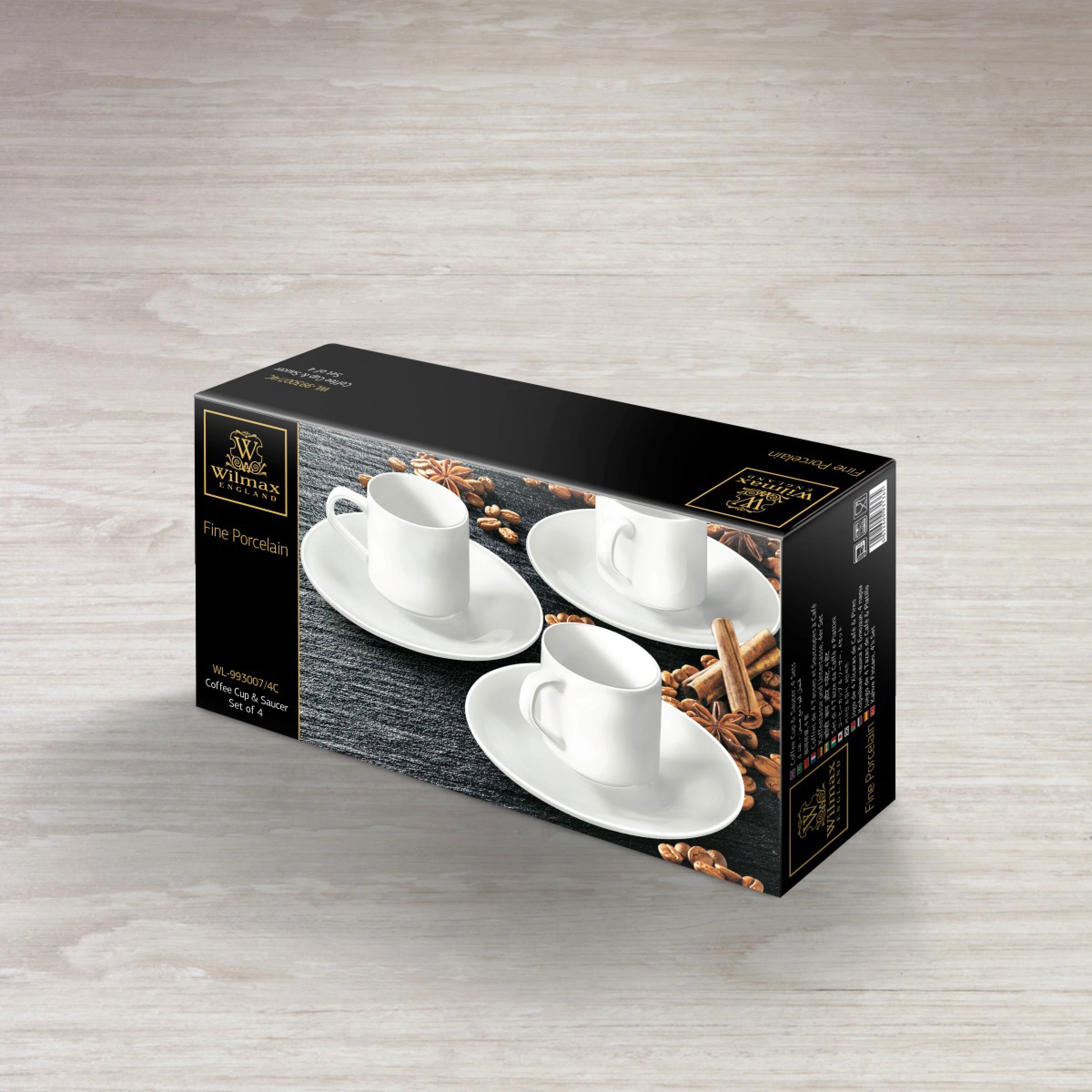 Wilmax WL-993007/4C 4 ta likopchali kofe chashkalari to‘plami, 90 ml arzon