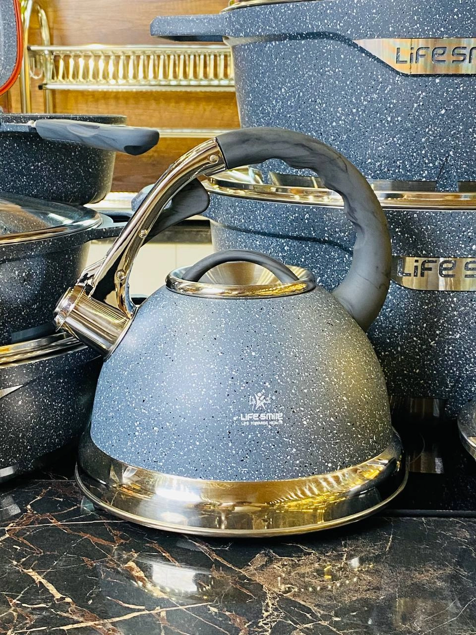 Life Smile Granit qozonlar va oshxona anjomlari to'plami,  FLHM-11-BLUE onlayn